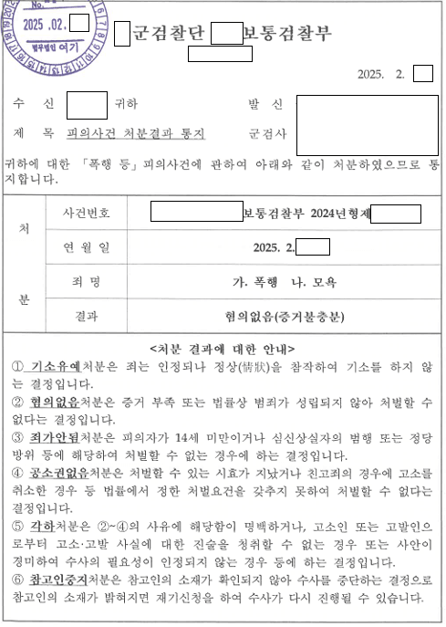 부풀린 신고와 짜맞춘 목격 진술, 폭행·모욕 혐의없음 관련 결정문 일부