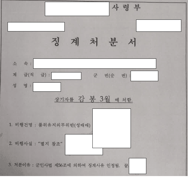 성매매 2회 적발 군인, 기소유예 후 감봉으로 마무리 관련 결정문 일부