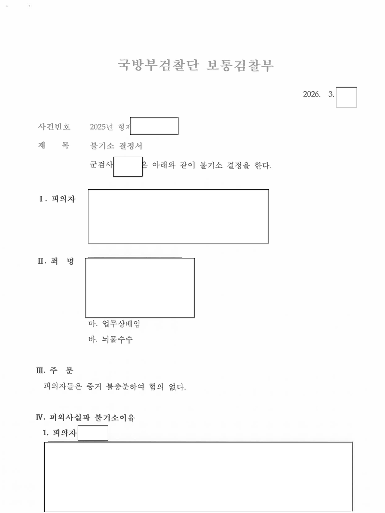 2년에 걸친 업무상배임·뇌물수수 수사, 혐의없음 관련 결정문 일부