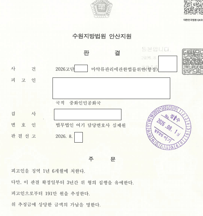 필로폰 매수·알선·투약으로 구속, 집행유예로 석방 관련 결정문 일부