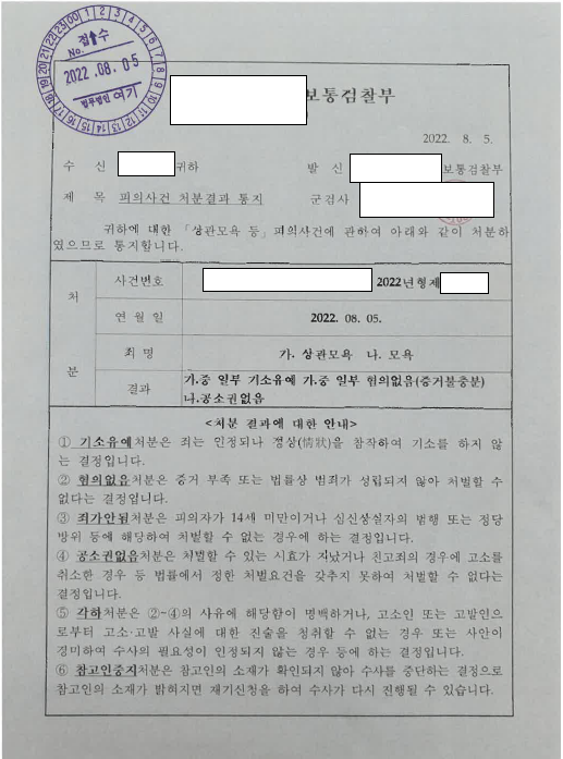 사이 나쁜 동료들의 신고, 상관모욕 일부 혐의없음 관련 결정문 일부