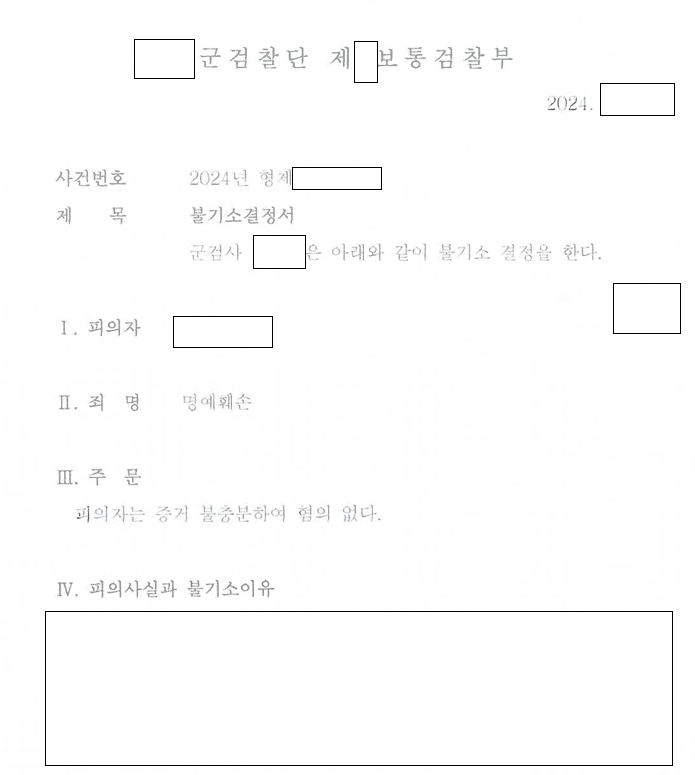 업무 관련 의견을 말했다가 명예훼손 고소, 무혐의 관련 결정문 일부